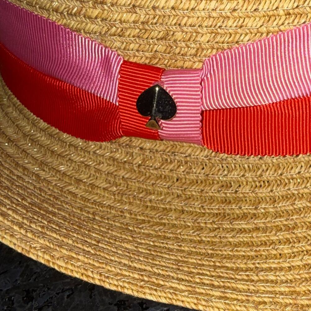 NEW KATE SPADE TAN TRILBY BICOLOR PINK RED BAND FEDORA HAT GOLD SPADE NWT - Picture 4 of 10